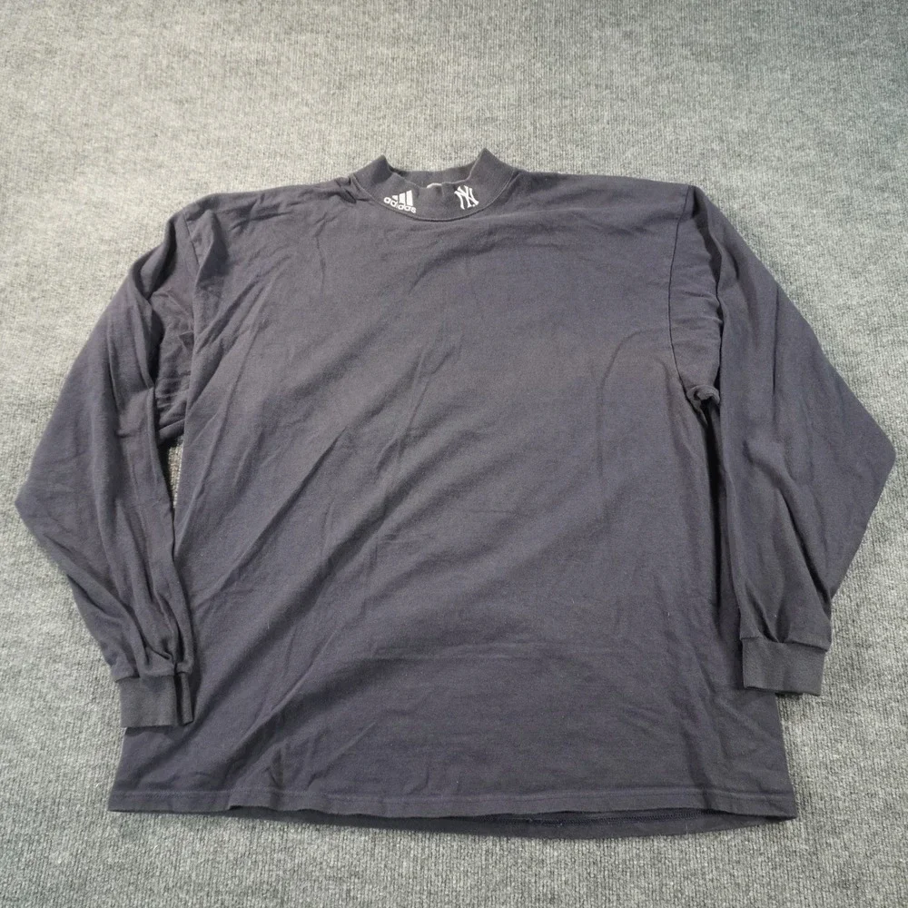 Adidas New York Yankees Shirt Mens XXL Navy Blue Mock Neck Long Sleeve MLB Logo